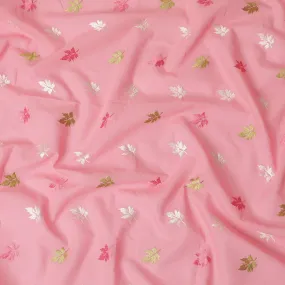 Baby pink Premium cotton voile fabric with same tone, mint green and beige embroidery in floral design-D13121