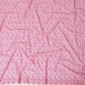 Baby pink Premium pure 100% Swiss cotton voile (Sudanese Thobe) fabric with same tone and hot pink embroidery having stone work in fancy design-D13795