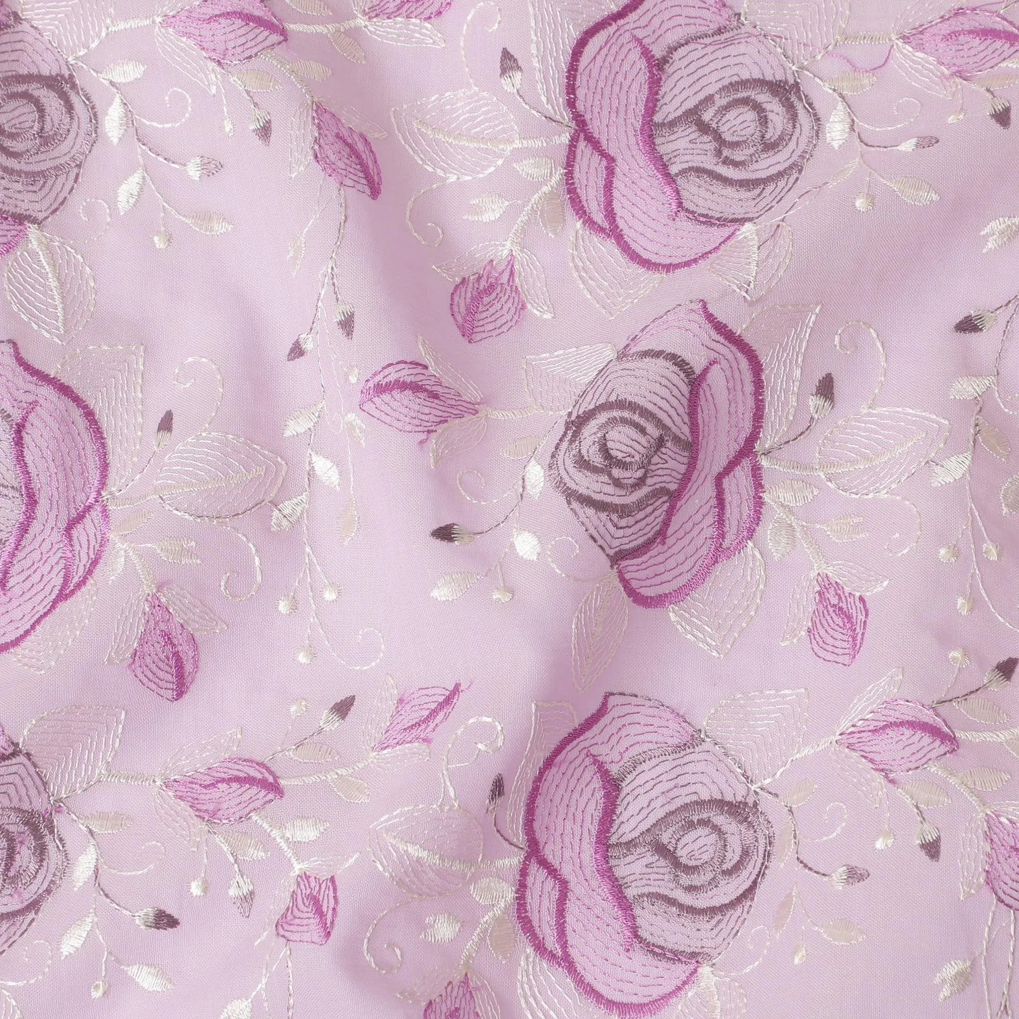 Baby pink Premium pure cotton voile fabric with lavender pink and beige embroidery in floral design-D15253