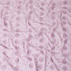 Baby pink Premium pure cotton voile fabric with lavender pink and beige embroidery in floral design-D15253