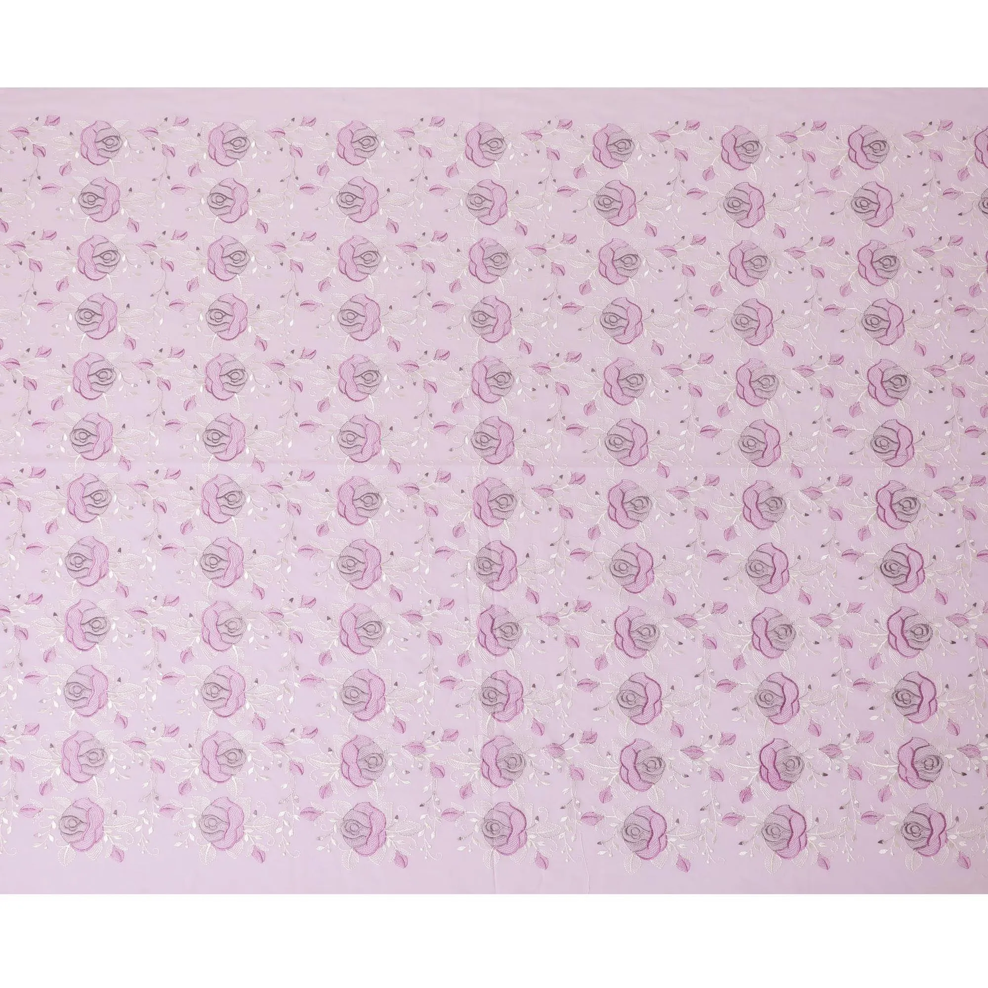 Baby pink Premium pure cotton voile fabric with lavender pink and beige embroidery in floral design-D15253