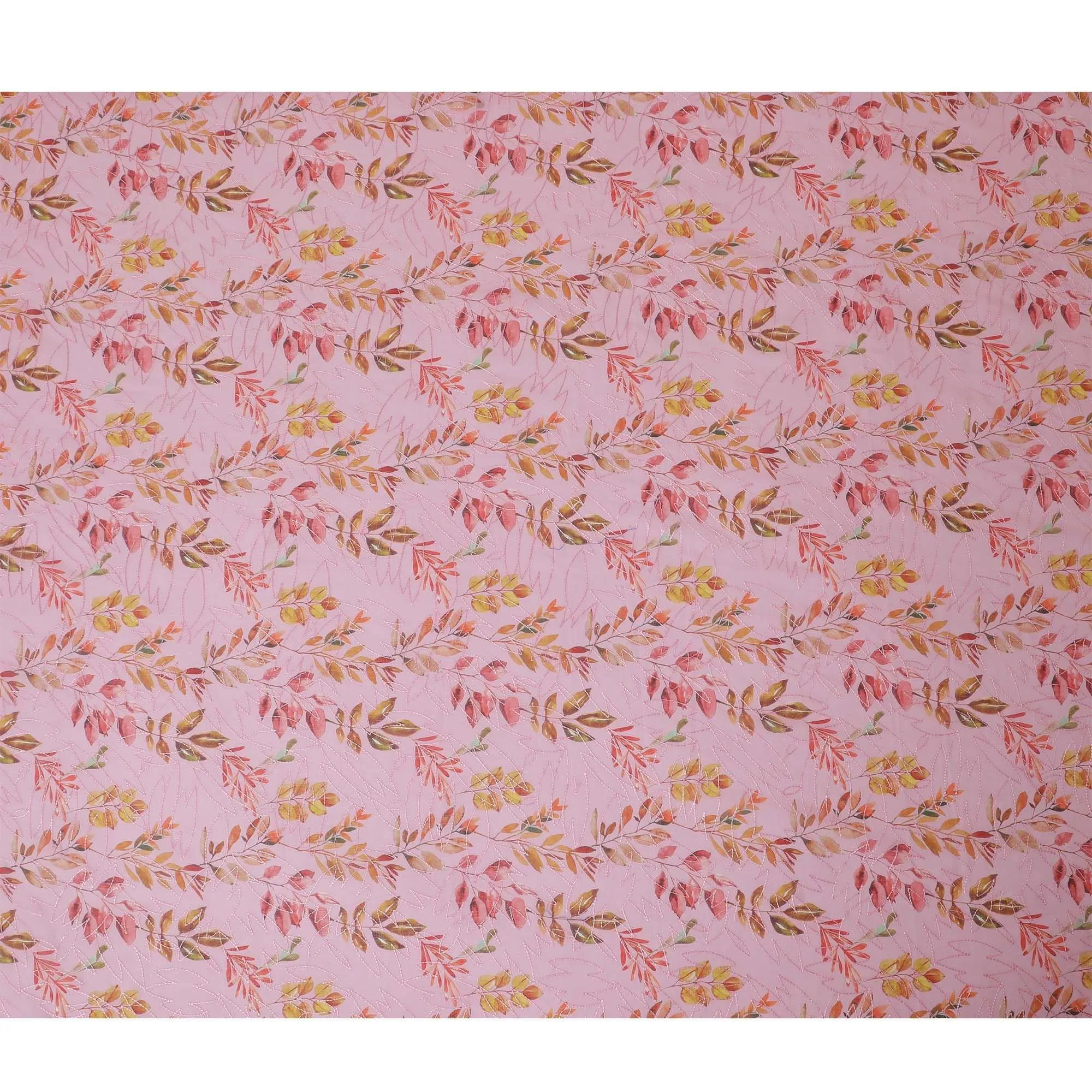 Baby pink premium pure cotton voile fabric with multicolor print and same tone embroidery in fancy design-D13252