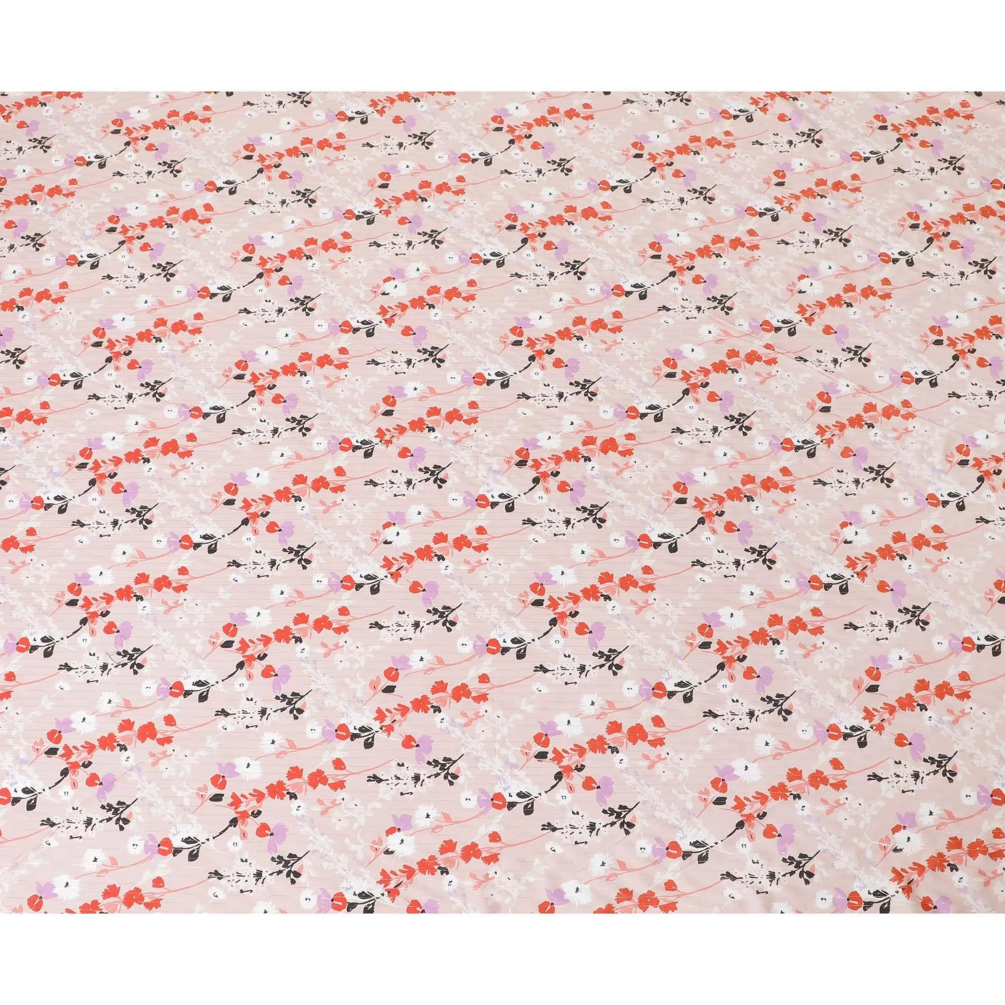 Baby pink viscose crepe printed fabric with multi colour prints and metallic lurex in floral design-D11166