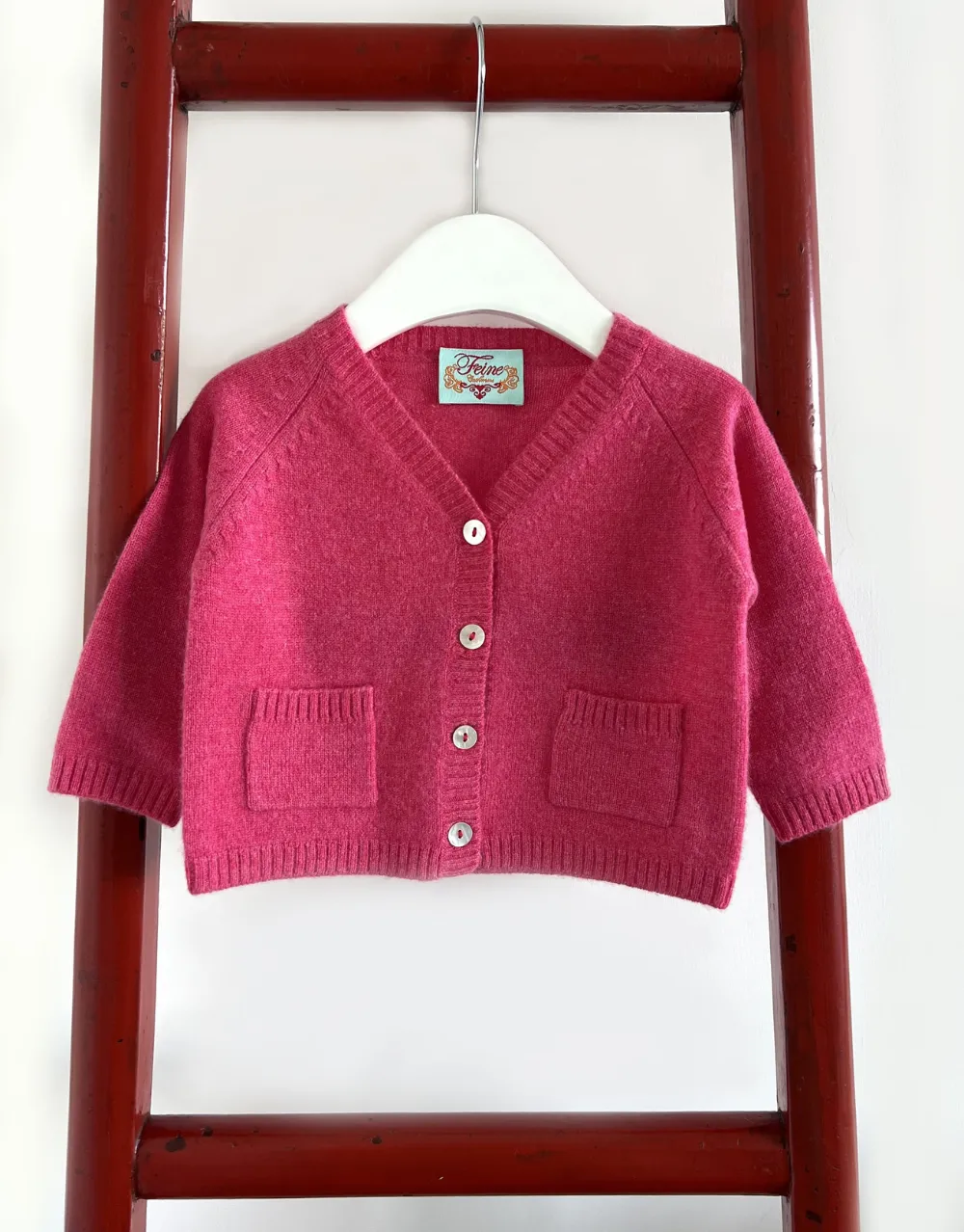 Baby Pocket Cashmere Cardigan in Peony Rose