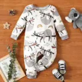 Baby Sloth Print White Jumpsuit