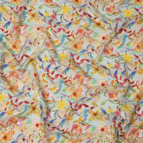 Beige Multi-Color Tropical Floral Viscose Crepe Digital Print Fabric, 110 cm Wide, Made in India-D20994