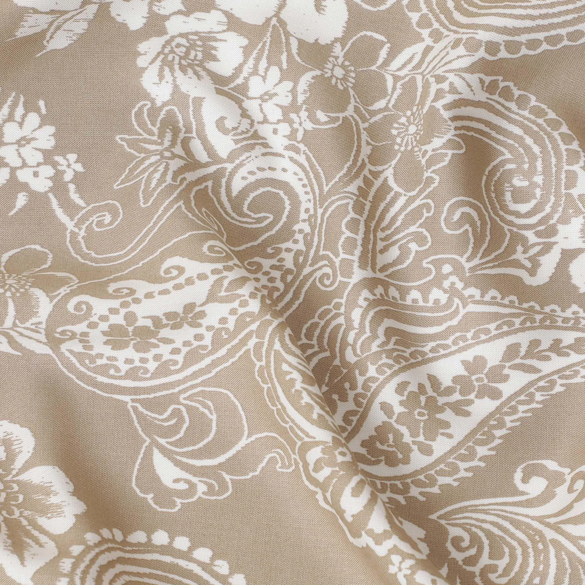 Beige premium Italian viscose fabric with off white print in fancy design-D12535