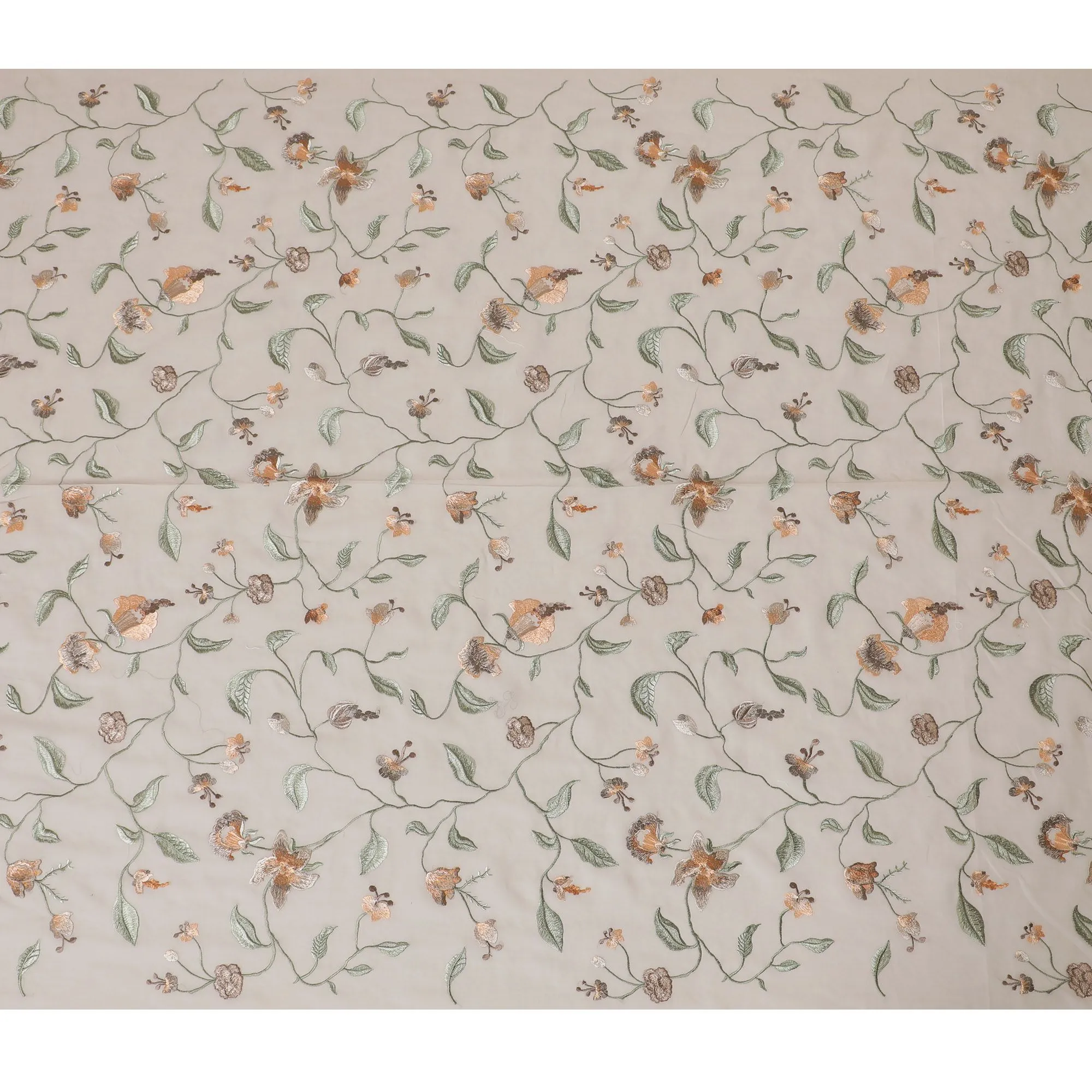 Beige Premium pure cotton voile fabric with multicolor embroidery in floral design-D16975