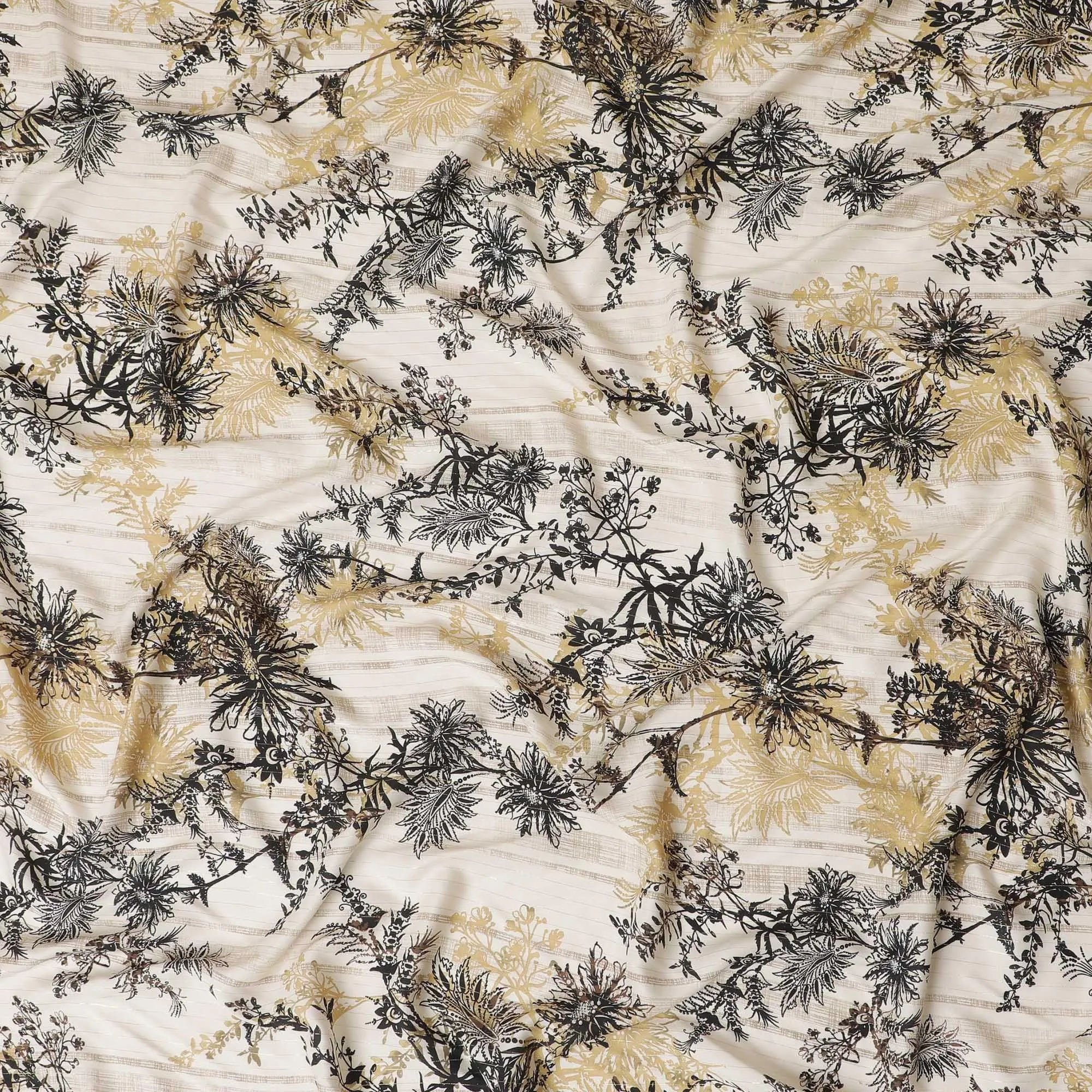 Beige viscose crepe printed fabric with multi colour prints in floral design-D11160