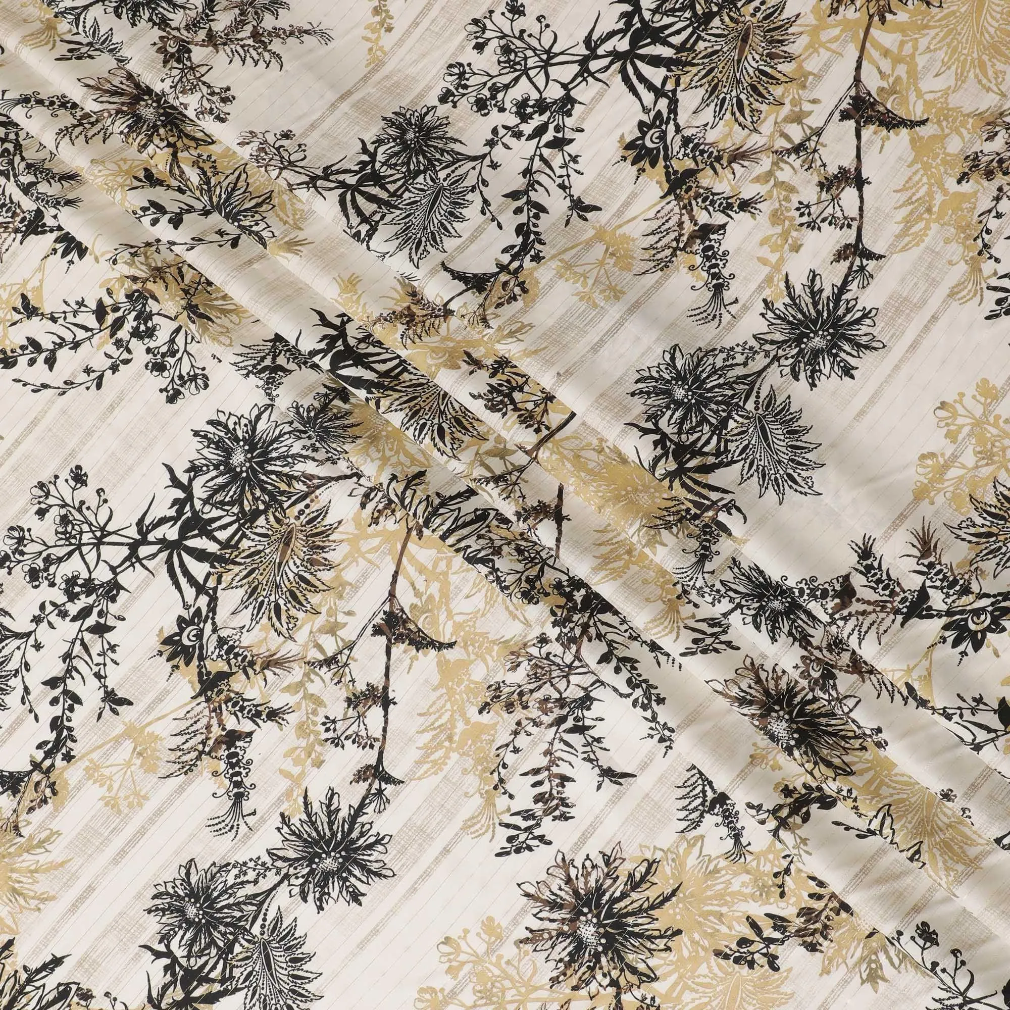 Beige viscose crepe printed fabric with multi colour prints in floral design-D11160