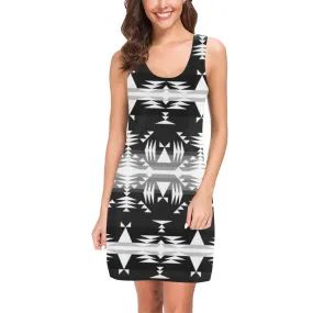 Between the Mountains Black and White IkstsÃ­miwa Vest Dress