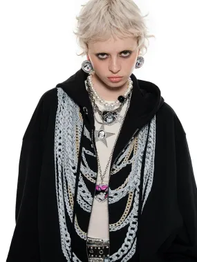 Black & White Oversized Chain Print Hoodie Cardigan