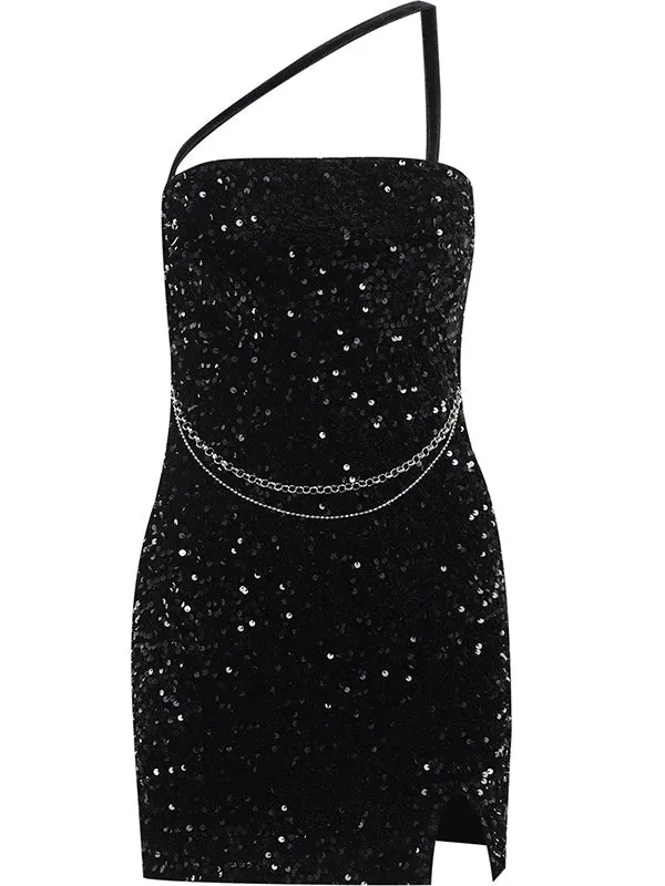 Black Chain Sequin Bodycon Dress