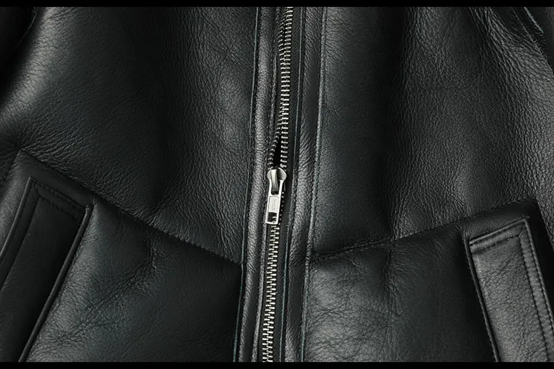 Black Genuine Leather Shearling Jacket