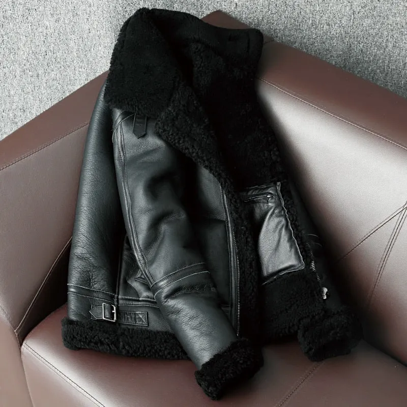 Black Genuine Leather Shearling Jacket