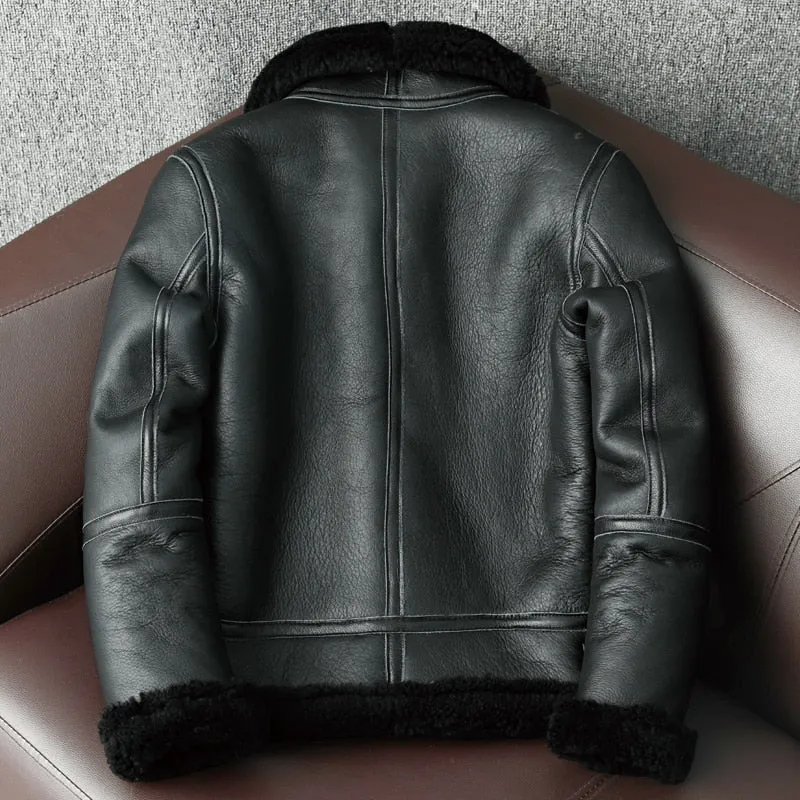 Black Genuine Leather Shearling Jacket