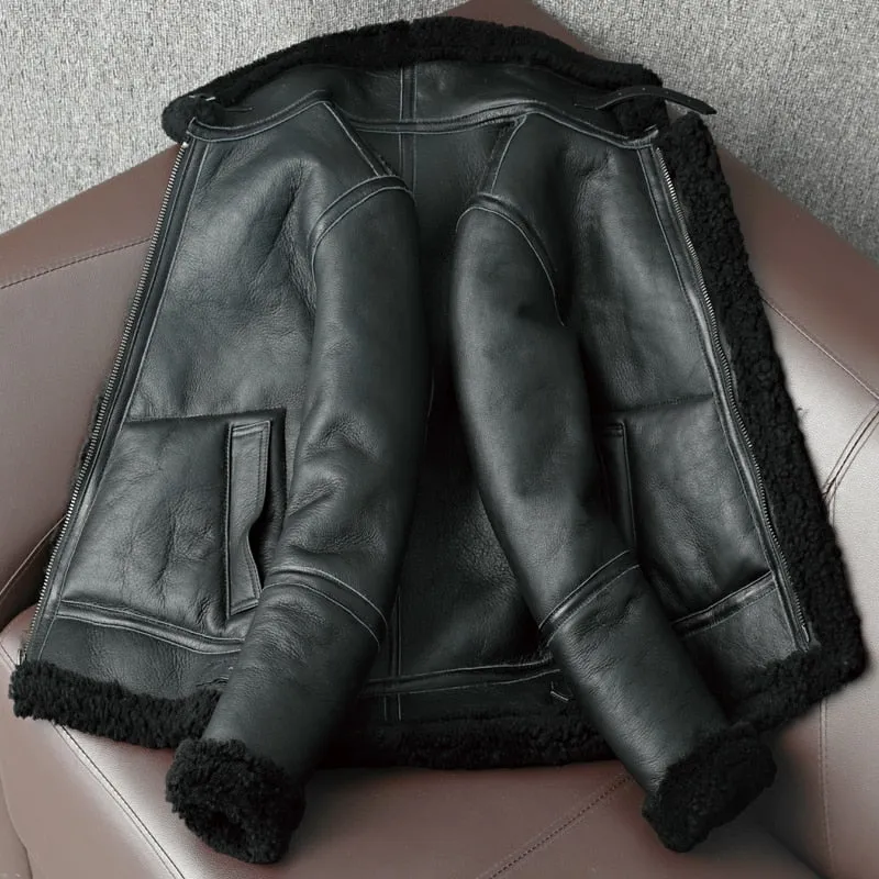 Black Genuine Leather Shearling Jacket