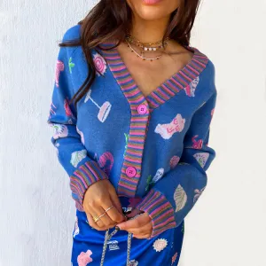 Blue Athena Jacquard Cardigan