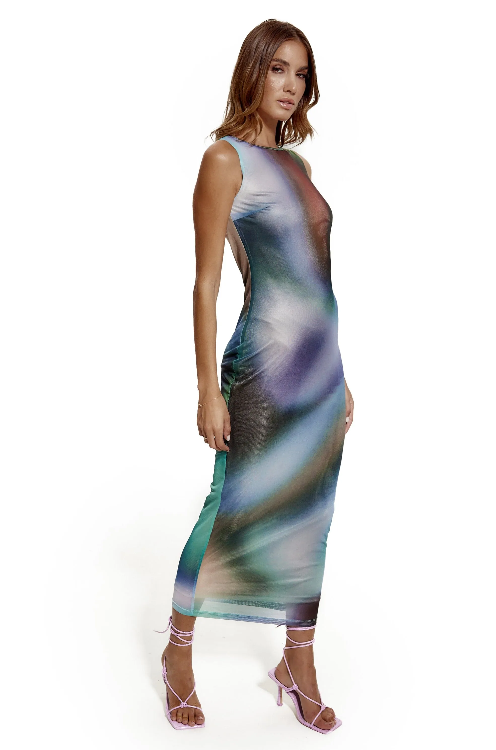 Blue Blur Mesh Maxi Dress