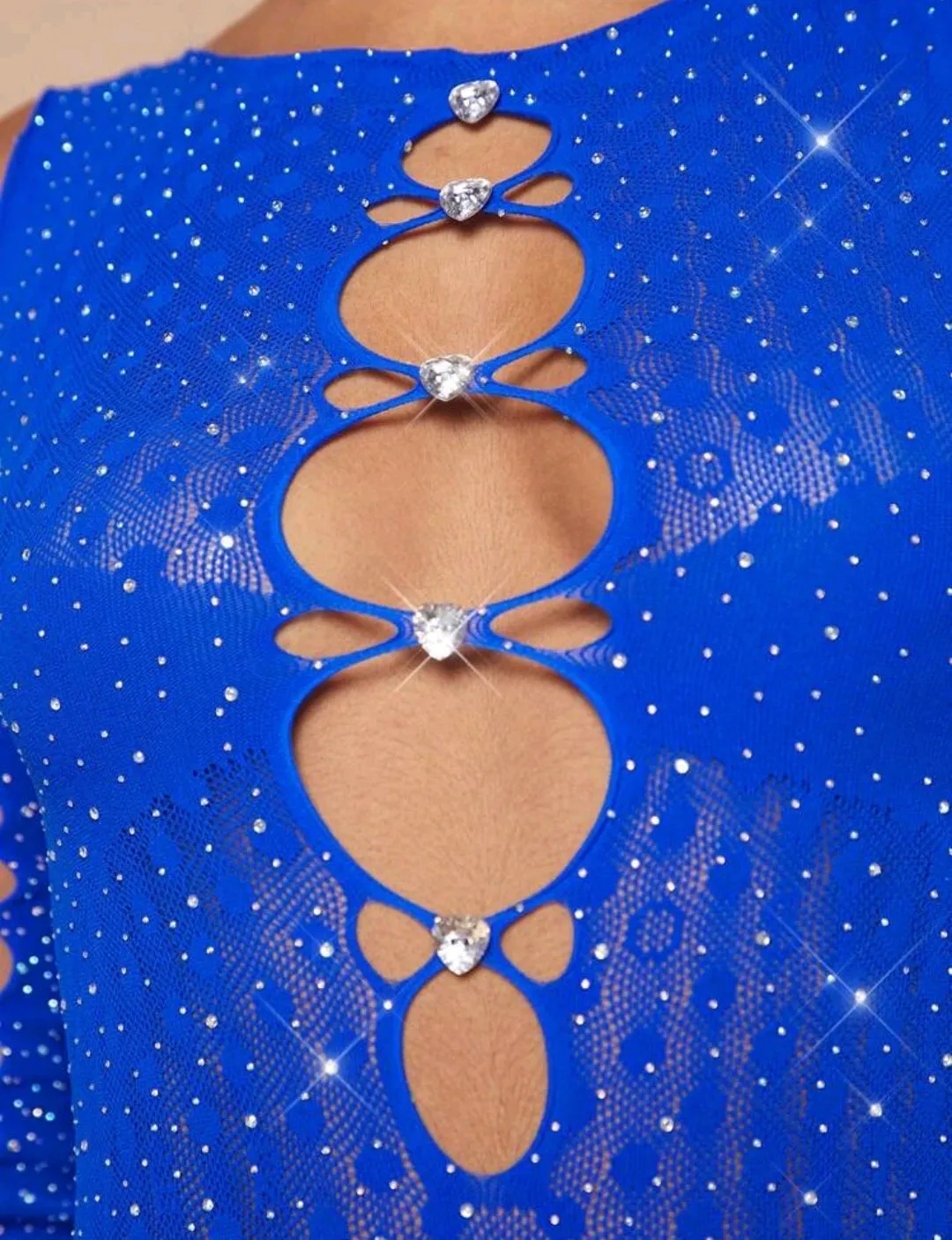 Blue Sparkle Hollow Out Jumpsuit Bodystocking