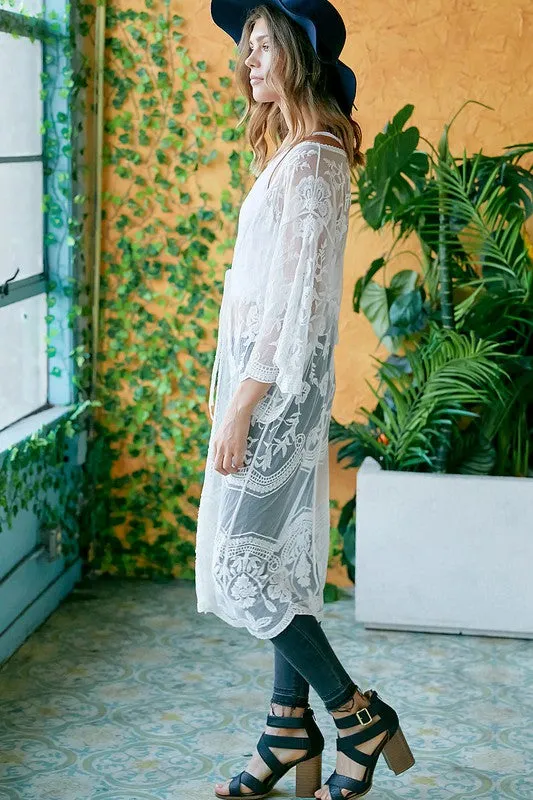 BOHO SHEER LACE KIMONO MAXI CARDIGAN