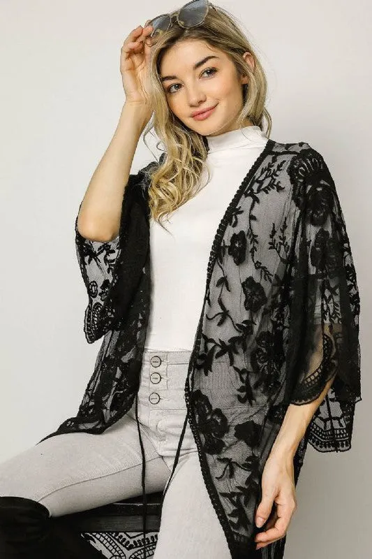 BOHO SHEER LACE KIMONO MAXI CARDIGAN