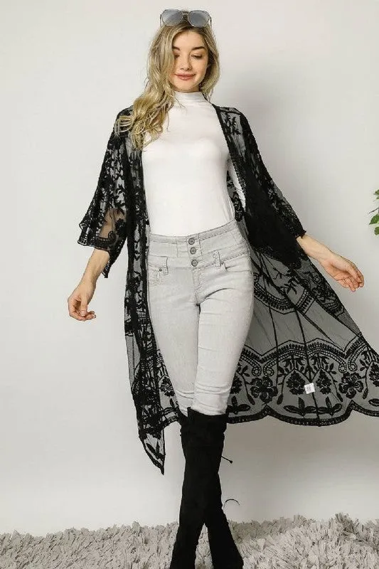 BOHO SHEER LACE KIMONO MAXI CARDIGAN