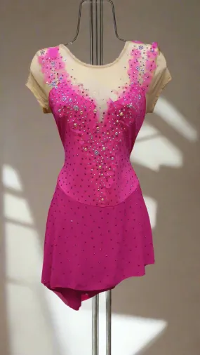 Boutique Step Up Figure Skating Dress (PINK WITH RHINESTONE) ADULT MEDIUM