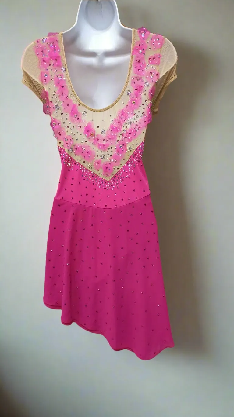 Boutique Step Up Figure Skating Dress (PINK WITH RHINESTONE) ADULT MEDIUM