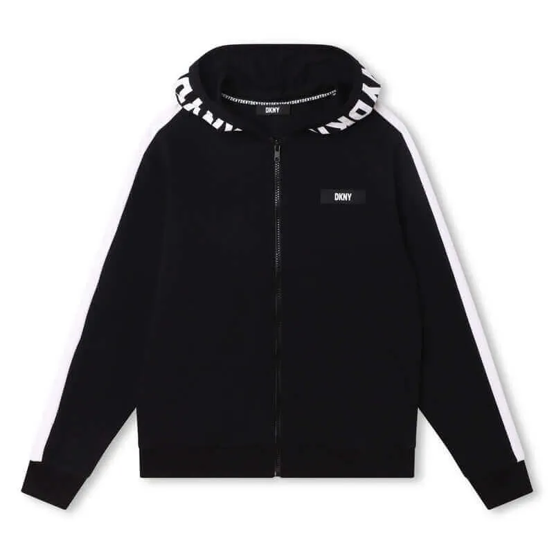 Boys Black & White Logo Hooded Hoodie