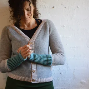 Brioche Cardigan - Alpaca/Cotton - Grey/Peach (9-12y  Women 8-10) *Last One!