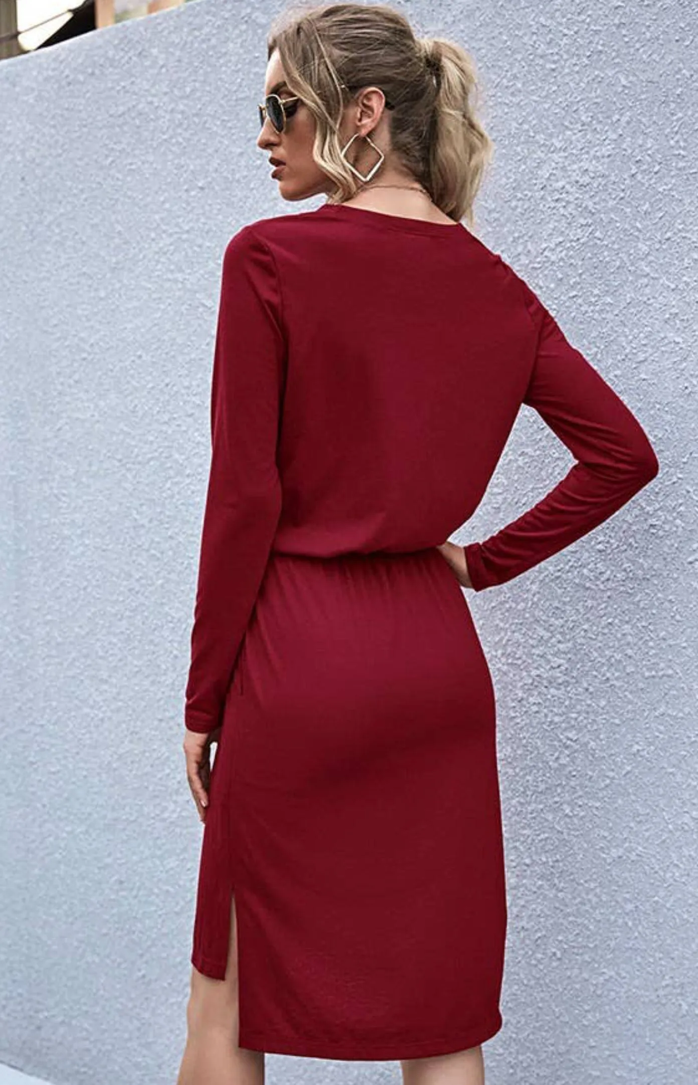 C D M Cranberry Drawstring Waist Dress