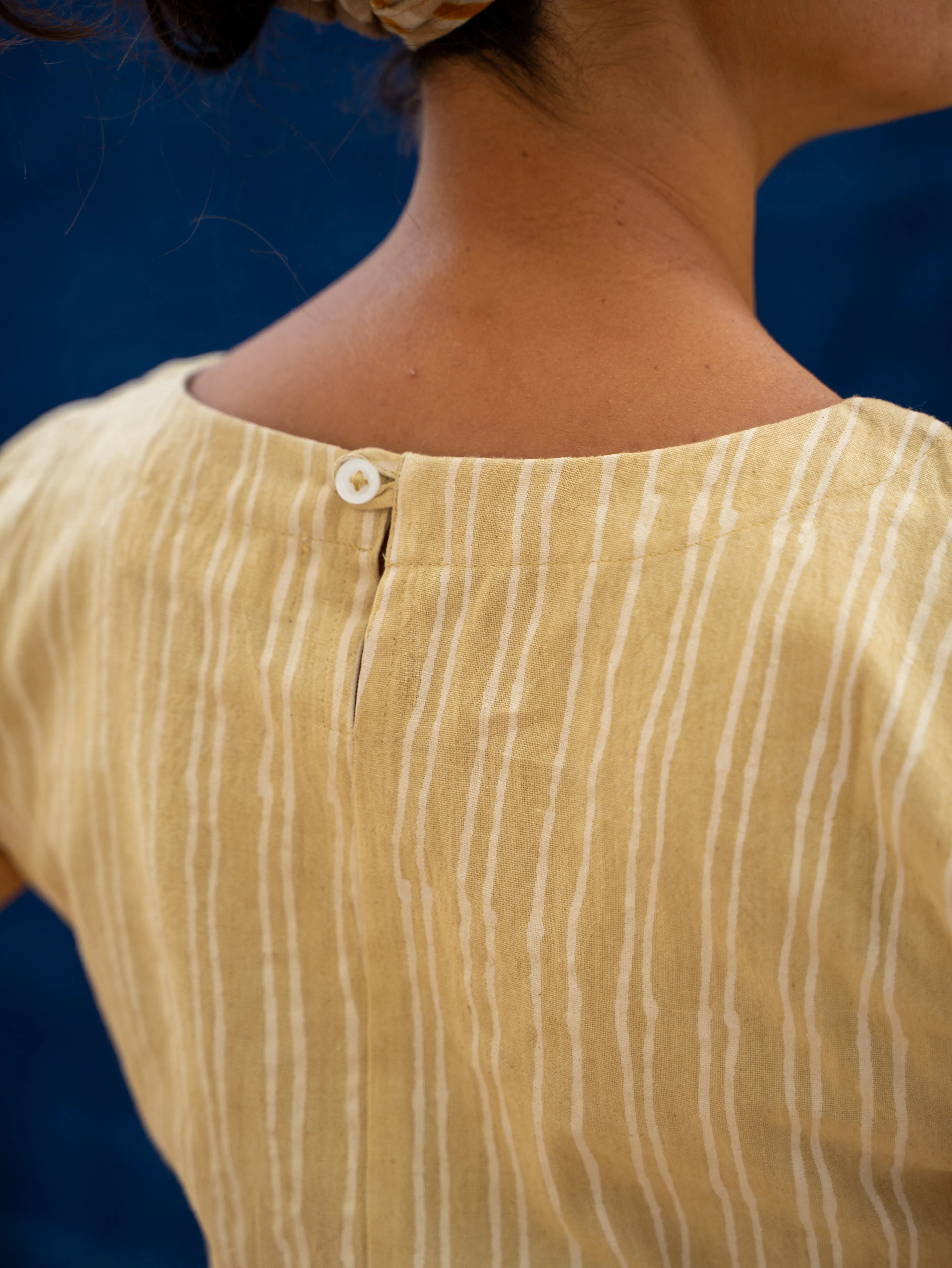 Cap Sleeve Dress - White Stripe on Pomegranate