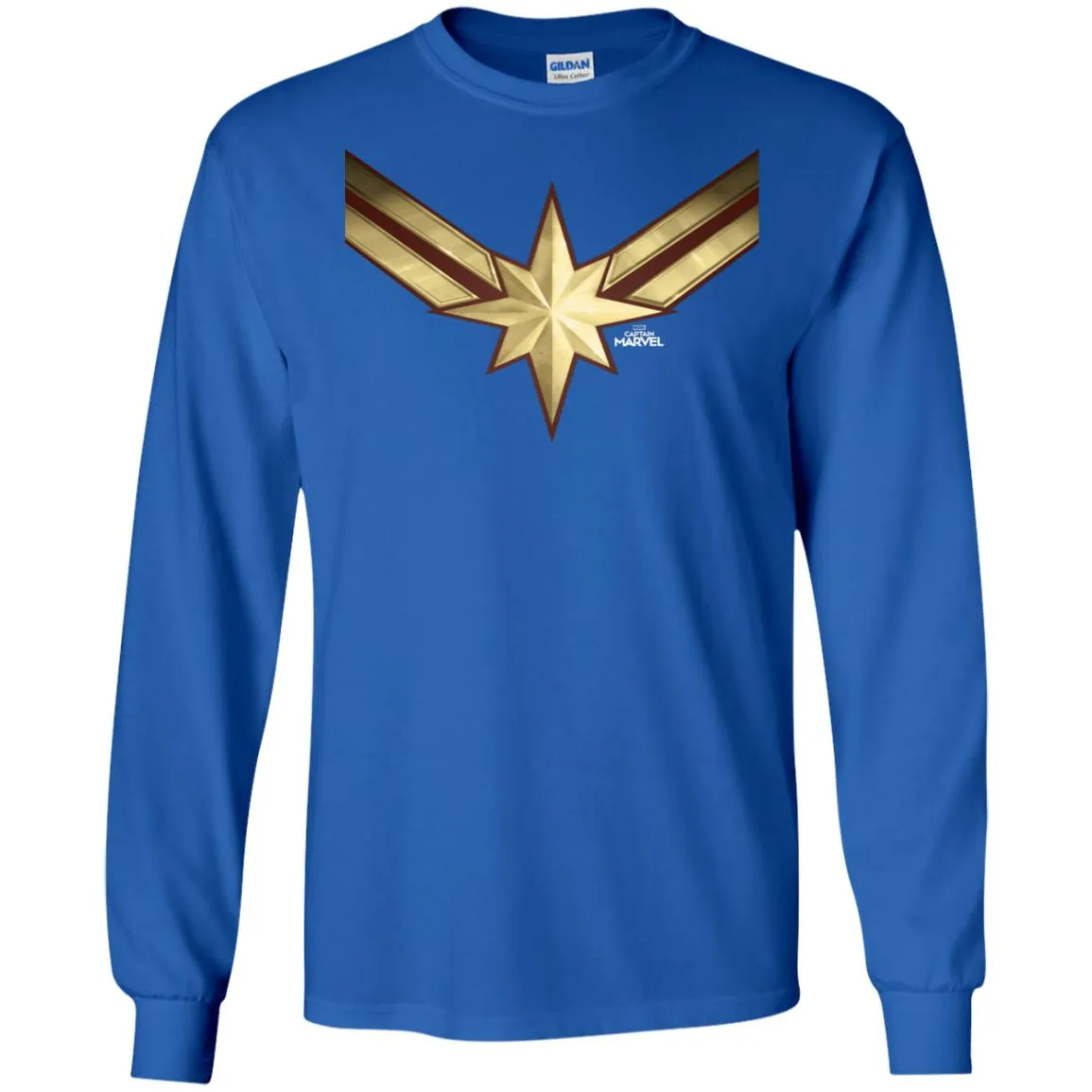 Captain Marvel Gleaming Chest Logo Men Long Sleeve Shirt