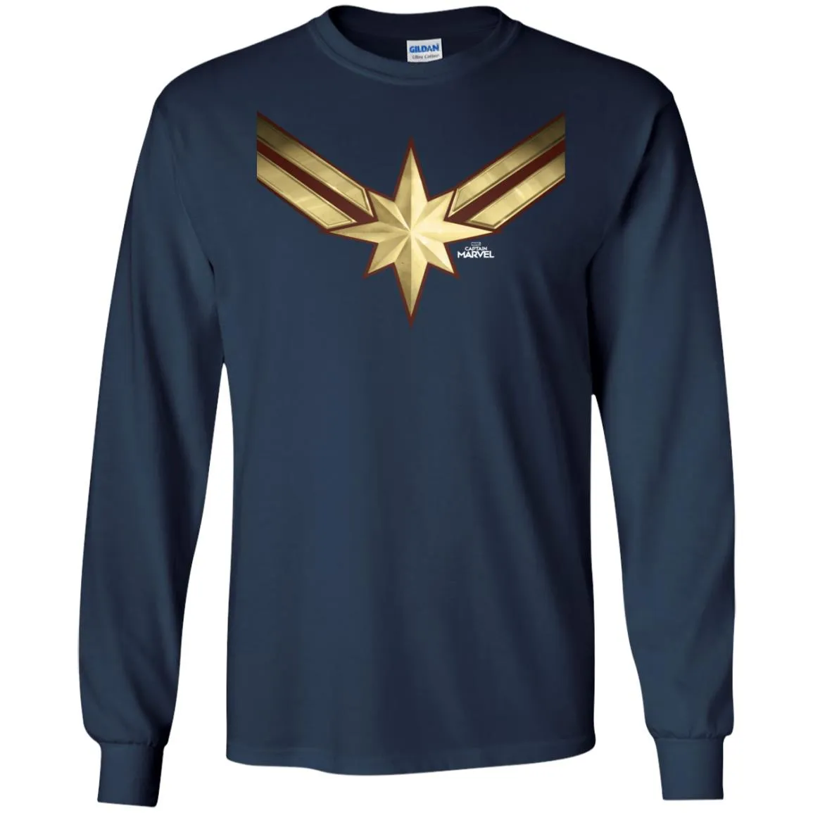 Captain Marvel Gleaming Chest Logo Men Long Sleeve Shirt