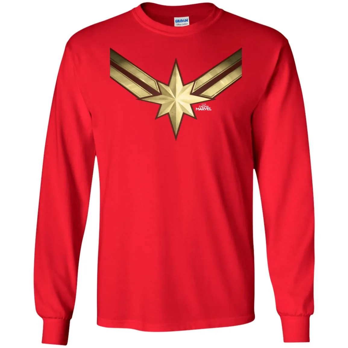 Captain Marvel Gleaming Chest Logo Men Long Sleeve Shirt