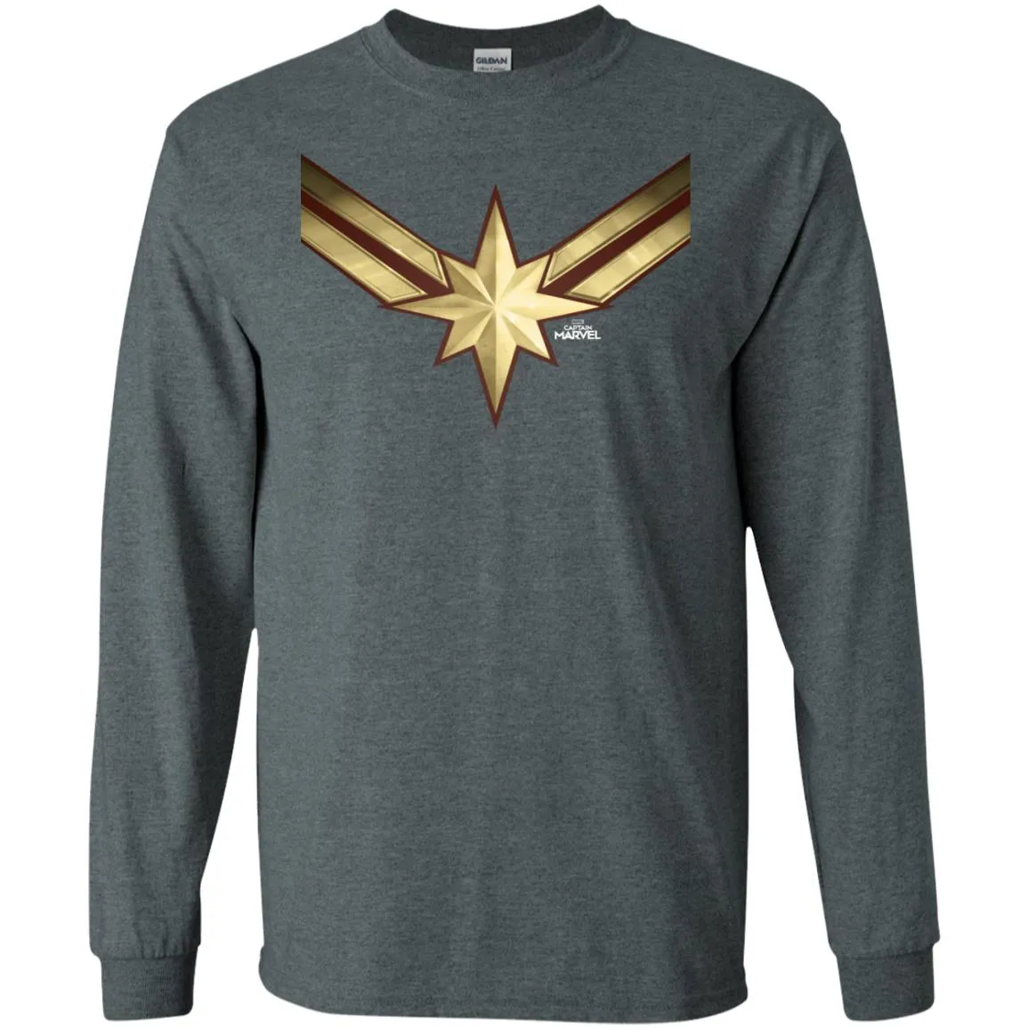 Captain Marvel Gleaming Chest Logo Men Long Sleeve Shirt