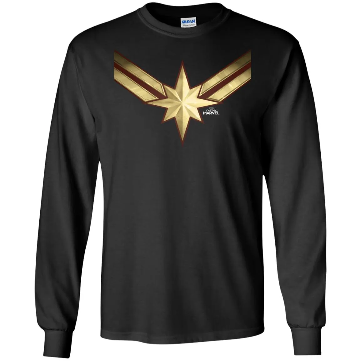 Captain Marvel Gleaming Chest Logo Men Long Sleeve Shirt