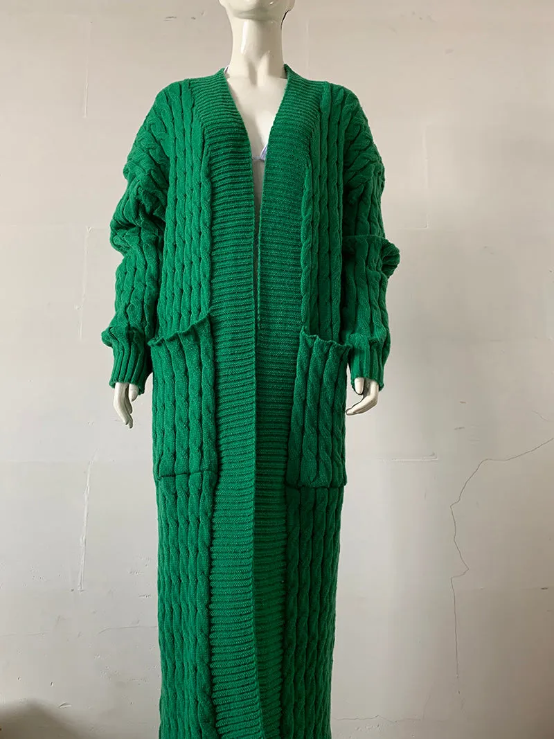 Cardigan Maxi en Maille Poches Ouvertes Devant