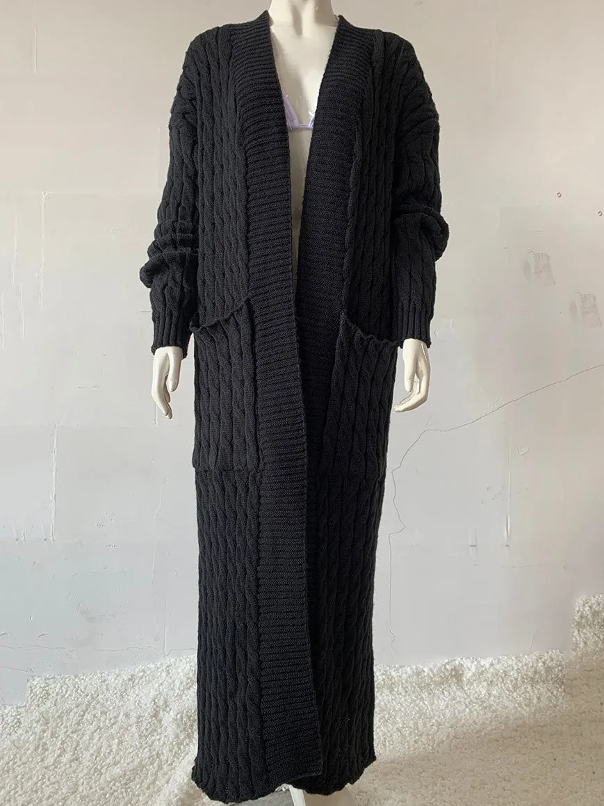 Cardigan Maxi en Maille Poches Ouvertes Devant