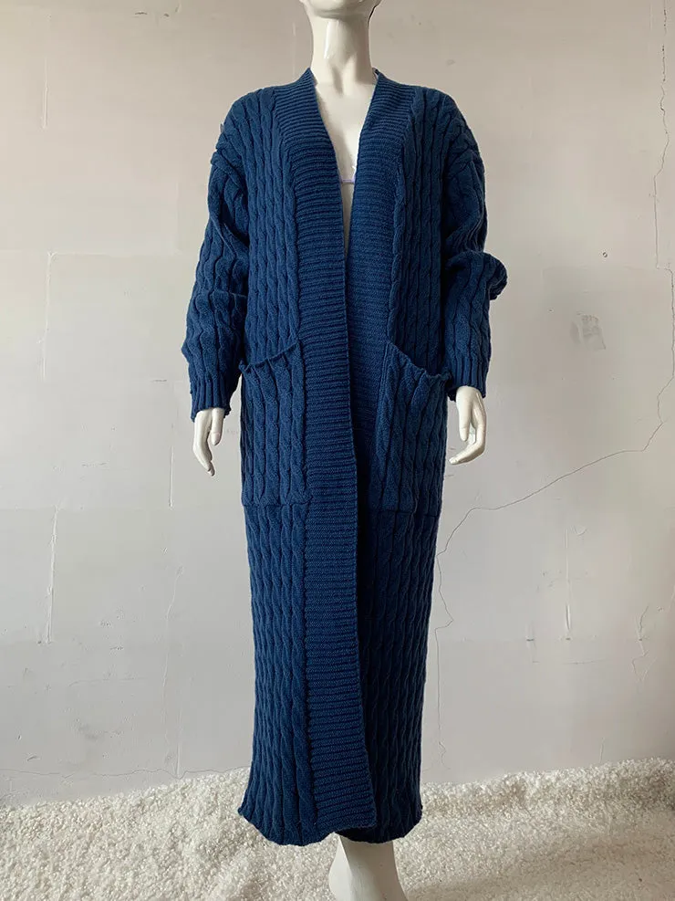 Cardigan Maxi en Maille Poches Ouvertes Devant