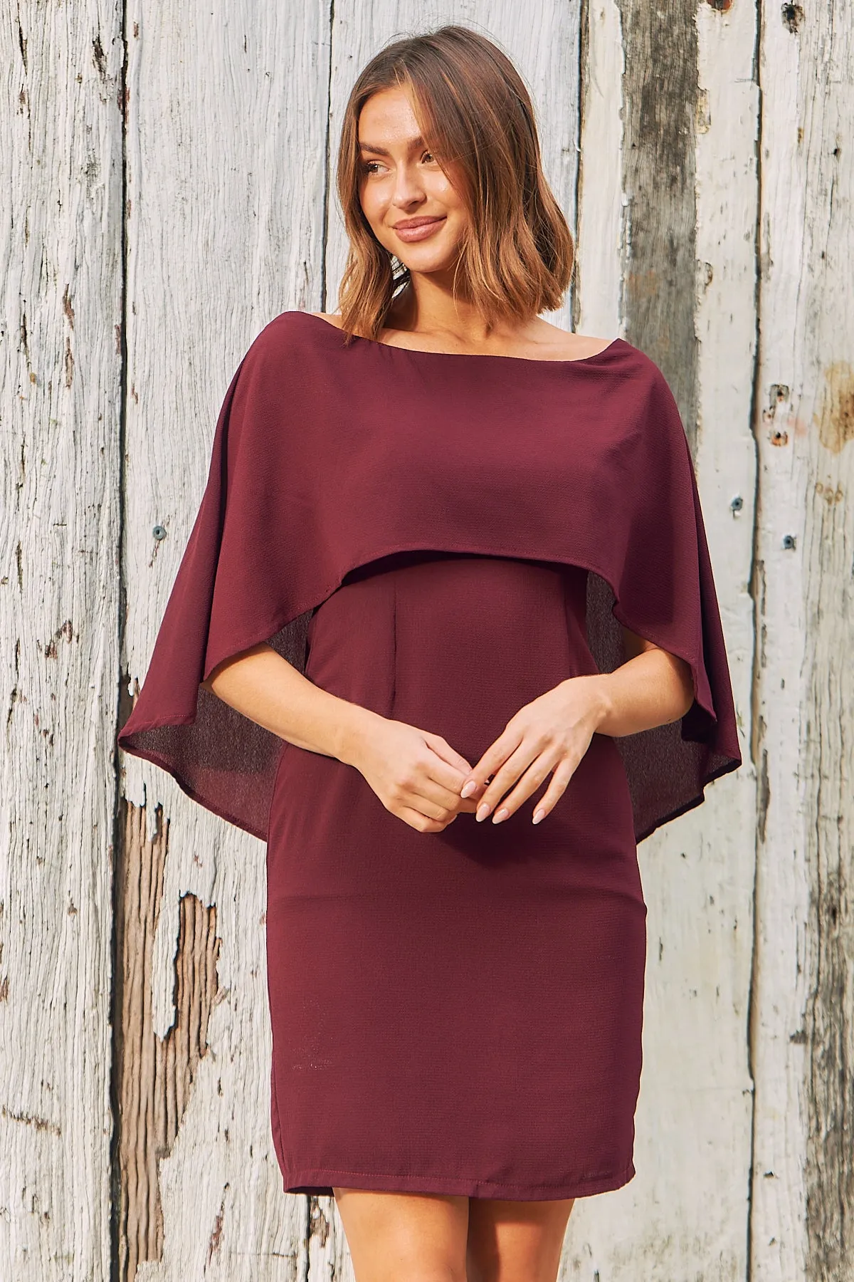 Carmen Burgundy Shawl Evening Dress