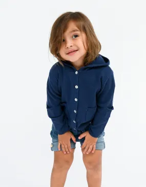 Cashmere Hooded Baby Cardigan in Prussian Navy