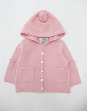 Cashmere Hooded Baby Cardigan in Rosy