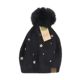 C.C  Beanie Hat With Faux Fur or Yarn Pom