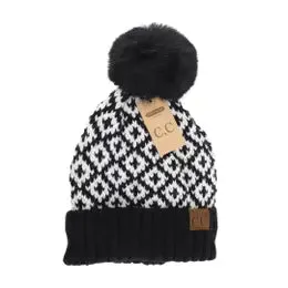 C.C  Beanie Hat With Faux Fur or Yarn Pom