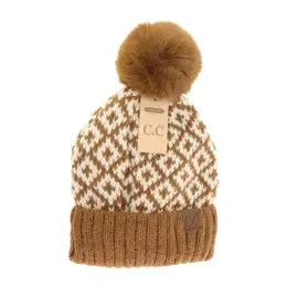 C.C  Beanie Hat With Faux Fur or Yarn Pom