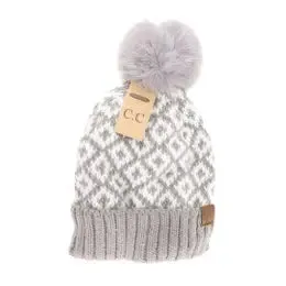 C.C  Beanie Hat With Faux Fur or Yarn Pom