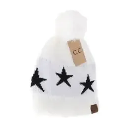 C.C  Beanie Hat With Faux Fur or Yarn Pom