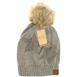 C.C  Beanie Hat With Faux Fur or Yarn Pom